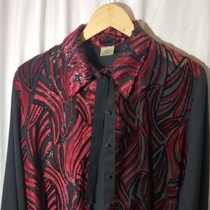 Gina Bacconi Red and Black Blouse Vintage 2X